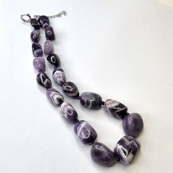 Chunky Amethyst Purple Necklace Fashion Gemstone Necklace - Picture 6 of 11